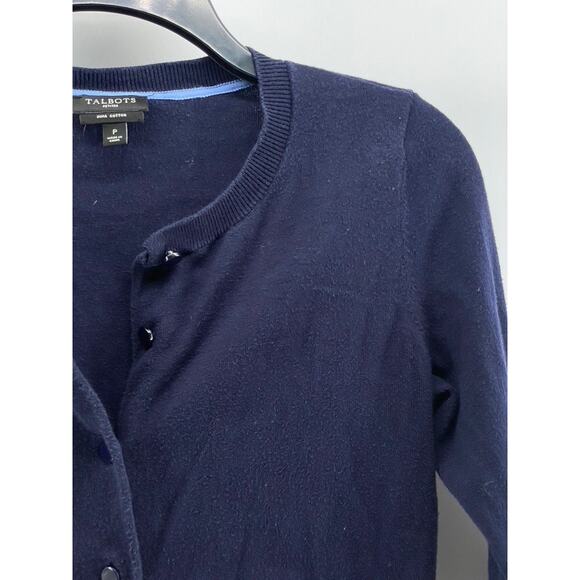 TALBOTS Women's Petite Navy Button-Up Long Sleeve Pima Cotton Cardigan SZ P(XS) - Picture 3 of 8